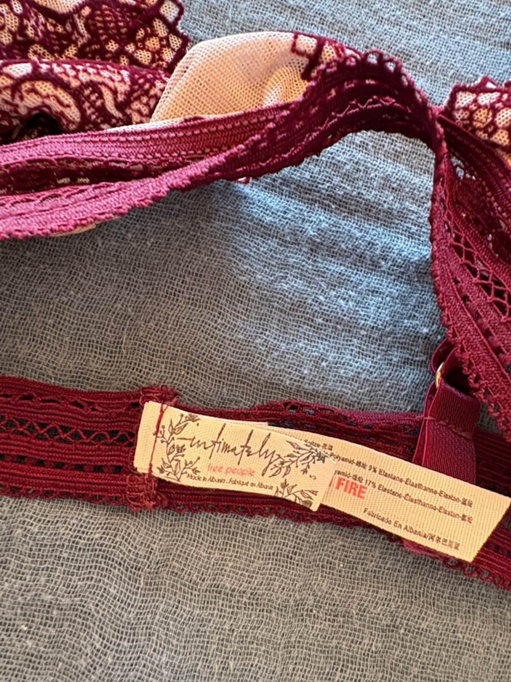 Free People Intimately Alia Dusty Rose & Wine, Black set Floral Lace Bralettes - Picture 11 of 11